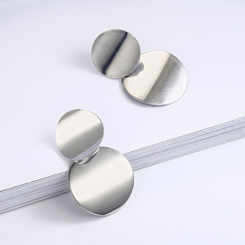 Silver Tone Dangle Disc Earrings - Picture 3 of 4
